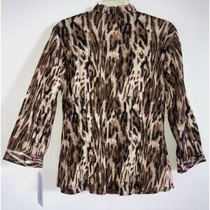 HARVE BERNARD XL Taffeta Neutral Ruffle Animal print Blouse Top Washable Crinkle